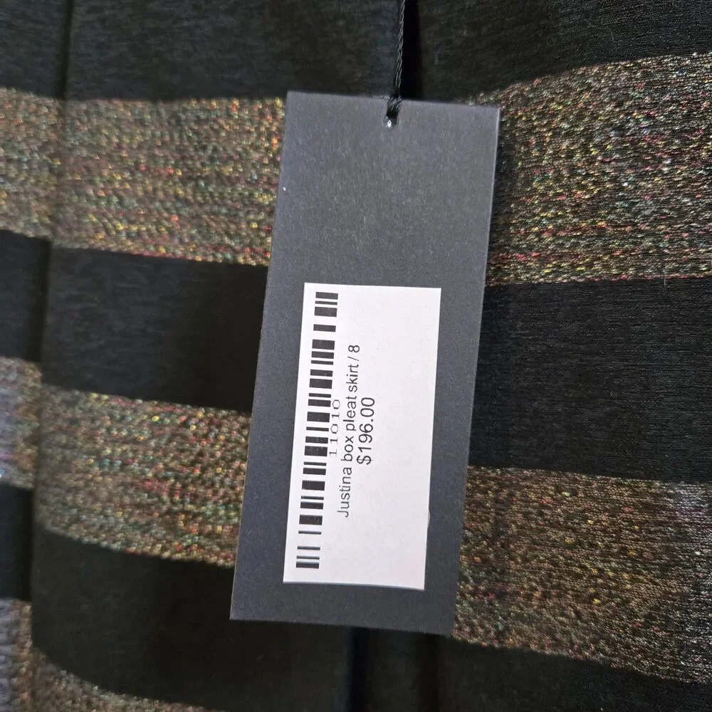 CORY Justina Box Pleat Skirt Size 8 Metallic Rainbow Sparkle Party Cocktail Glam
